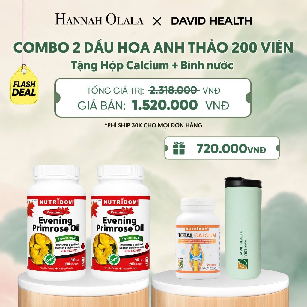  [FLASH DEAL] MUA 2 LỌ HỘP DẦU HOA ANH THẢO CHIỀU (200 VIÊN) - TẶNG 1 CANXI + BÌNH NƯỚC GIỮ NHIỆT CAO CẤP DAVID HEALTH - DEAL 3 - A843 