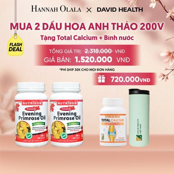  [FLASH DEAL] MUA 2 LỌ HỘP DẦU HOA ANH THẢO CHIỀU (200 VIÊN) - TẶNG 1 CANXI + BÌNH NƯỚC GIỮ NHIỆT CAO CẤP DAVID HEALTH - A332 