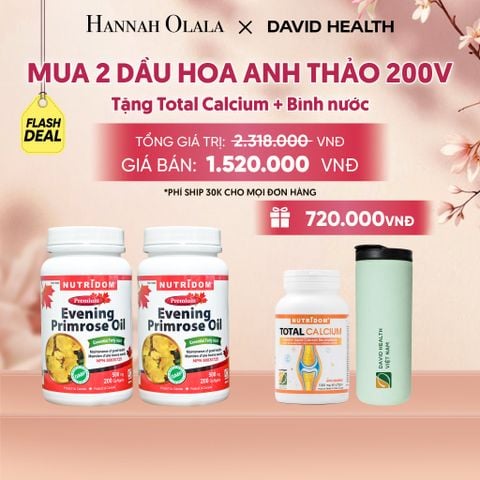  [FLASH DEAL] MUA 2 LỌ HỘP DẦU HOA ANH THẢO CHIỀU (200 VIÊN) - TẶNG 1 CANXI + BÌNH NƯỚC GIỮ NHIỆT CAO CẤP DAVID HEALTH - A332 