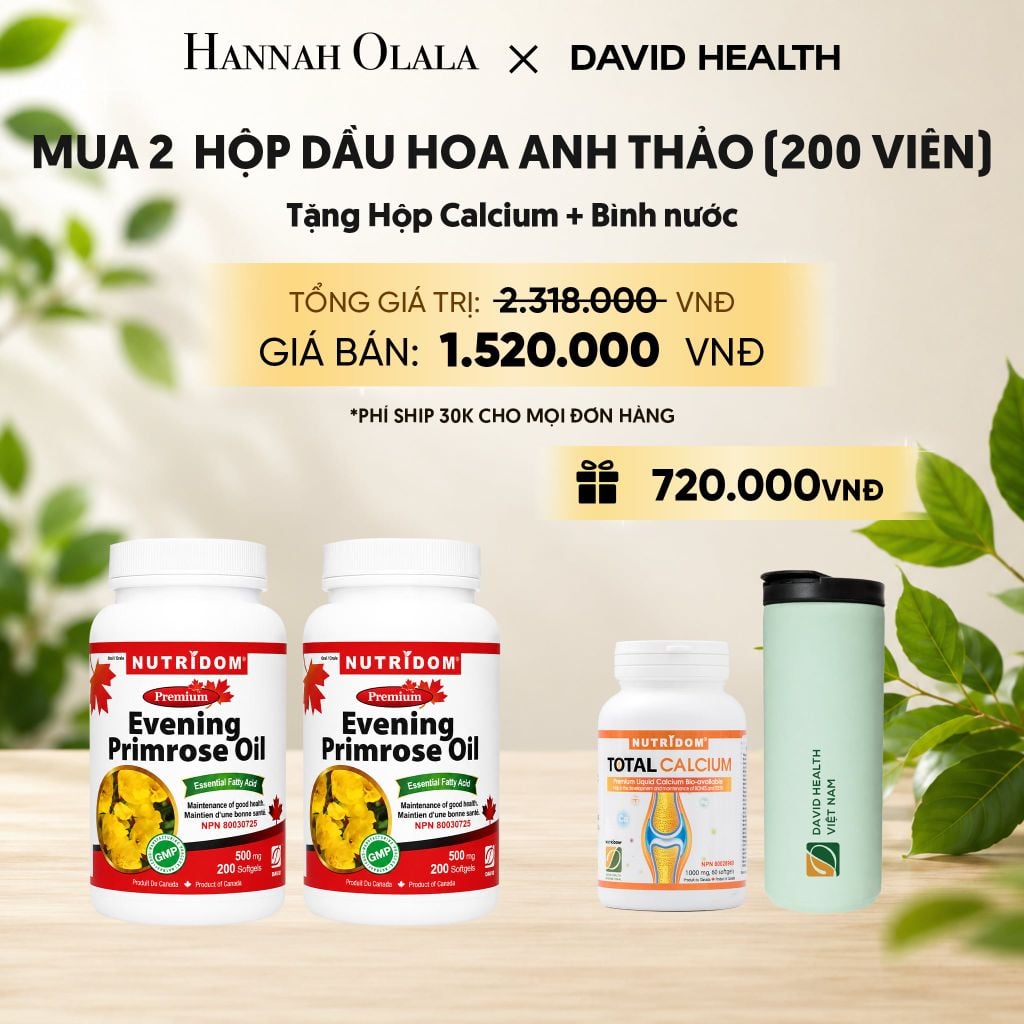  [FLASH DEAL] MUA 2 LỌ HỘP DẦU HOA ANH THẢO CHIỀU (200 VIÊN) - TẶNG 1 CANXI + BÌNH NƯỚC GIỮ NHIỆT CAO CẤP DAVID HEALTH 