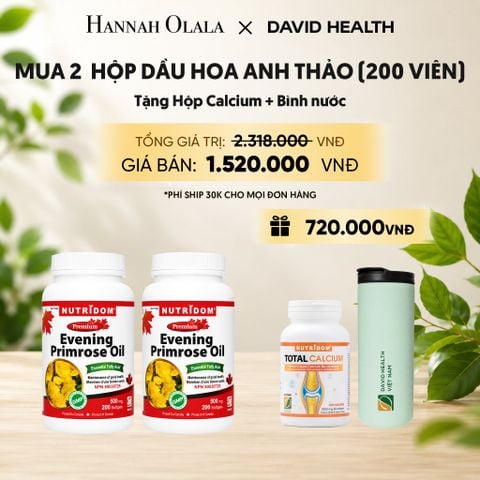  [FLASH DEAL] MUA 2 LỌ HỘP DẦU HOA ANH THẢO CHIỀU (200 VIÊN) - TẶNG 1 CANXI + BÌNH NƯỚC GIỮ NHIỆT CAO CẤP DAVID HEALTH 