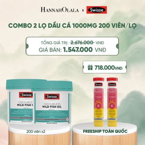  COMBO 2 LỌ DẦU CÁ SWISSE ULTIBOOST ODOURLESS WILD FISH OIL 1000MG 200 VIÊN/LỌ - A1087 