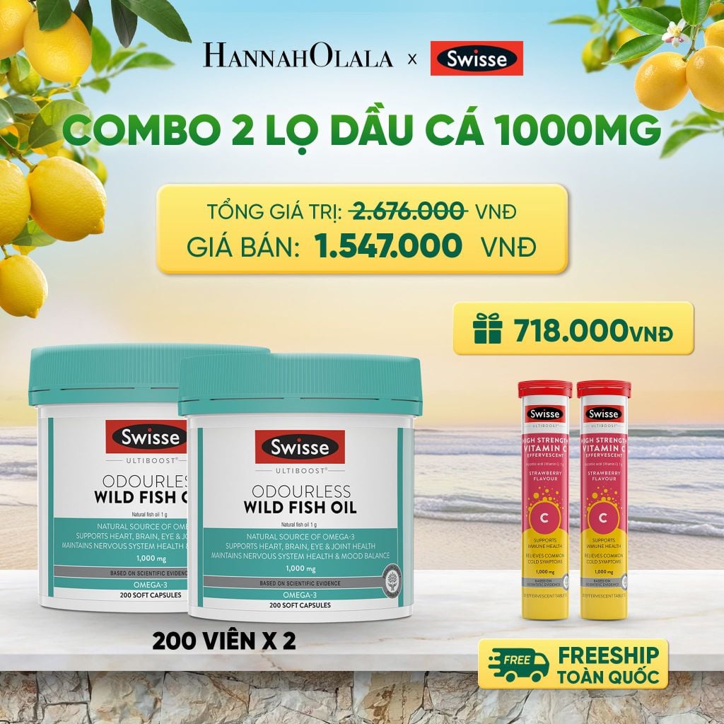  COMBO 2 LỌ DẦU CÁ SWISSE ULTIBOOST ODOURLESS WILD FISH OIL 1000MG 200 VIÊN/LỌ _ DEAL 8 - A1524 