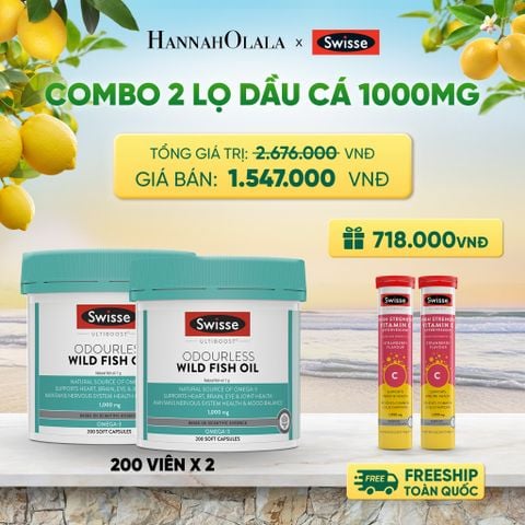  COMBO 2 LỌ DẦU CÁ SWISSE ULTIBOOST ODOURLESS WILD FISH OIL 1000MG 200 VIÊN/LỌ _ DEAL 8 - A1524 