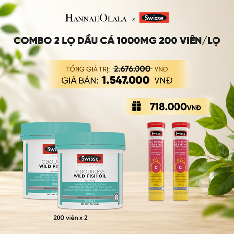  COMBO 2 LỌ DẦU CÁ SWISSE ULTIBOOST ODOURLESS WILD FISH OIL 1000MG 200 VIÊN/LỌ _ DEAL 8 