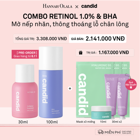  A15_DEAL 15: [PRE-ORD] RETINOL 1.0 30ML & BHA 100ML BỘ ĐÔI LÀM MỜ NẾP NHĂN, TẨY TẾ BÀO CHẾT DỊU NHẸ, THÔNG THOÁNG LỖ CHÂN LÔNG 