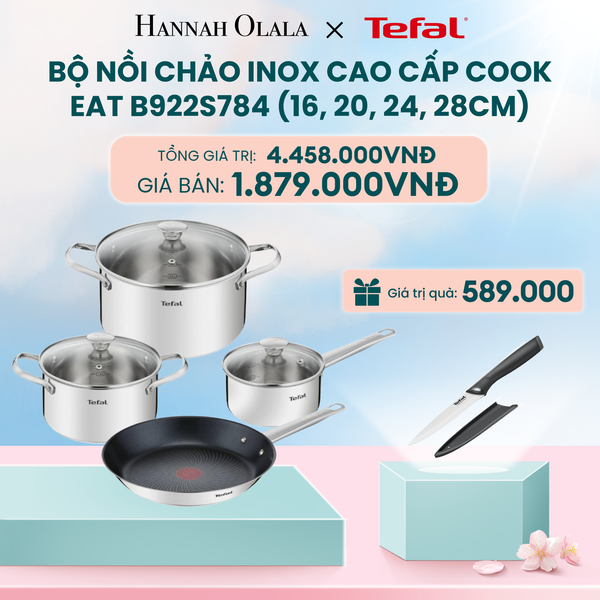  DEAL 12: BỘ NỒI CHẢO INOX CAO CẤP COOK EAT B922S784 (16, 20, 24, 28CM) 