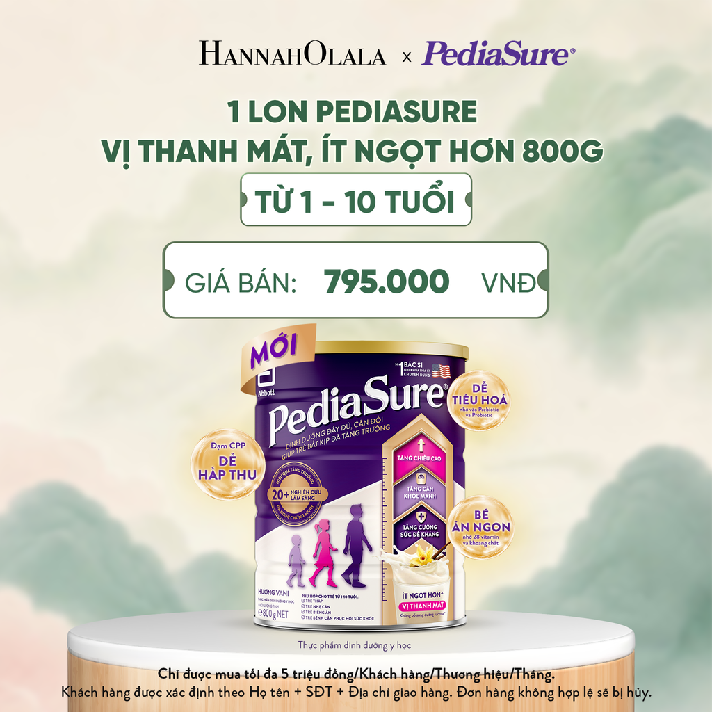  1 LON PEDIASURE VỊ THANH MÁT, ÍT NGỌT HƠN 800G (DÙNG CHO BÉ 1-10 TUỔI) - A1580 