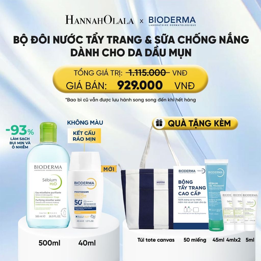  BỘ ĐÔI NƯỚC TẨY TRANG VÀ SỮA CHỐNG NẮNG PHỔ RỘNG RÁO MỊN CHO DA DẦU MỤN 