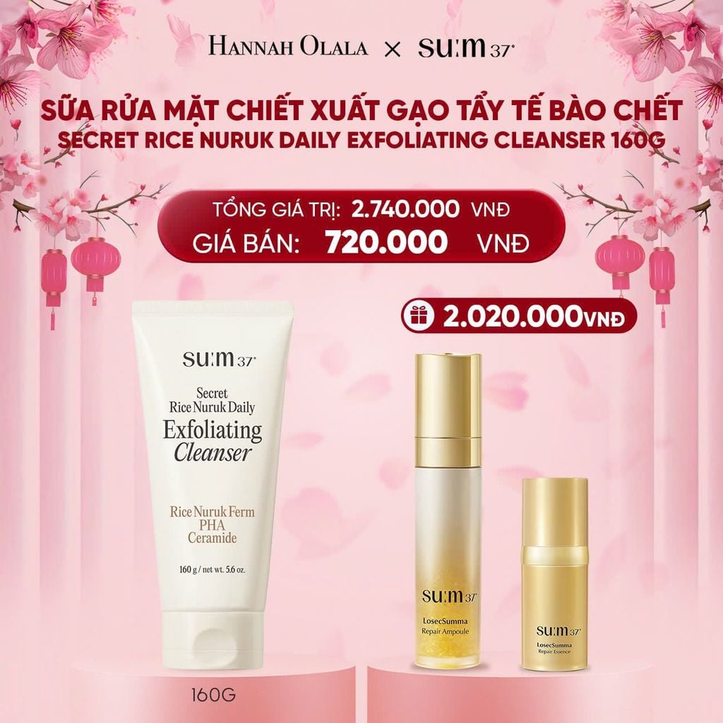  DEAL 15: SỮA RỬA MẶT CHIẾT XUẤT GẠO TẨY TẾ BÀO CHẾT SU:M37 SECRET RICE NURUK DAILY EXFOLIATING CLEANSER 120ML 