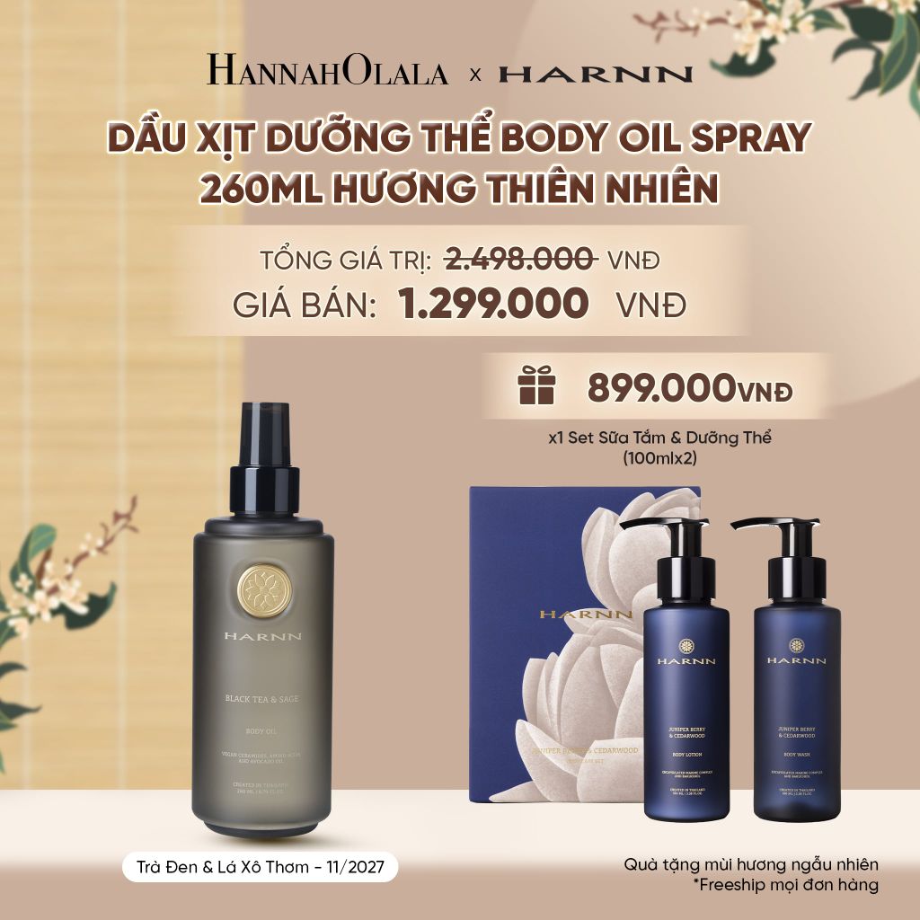  DẦU XỊT DƯỠNG THỂ BODY OIL SPRAY HARNN 260ML HƯƠNG THIÊN NHIÊN - GIÚP DƯỠNG ẨM CHUYÊN SÂU CHO CƠ THỂ - A2375 