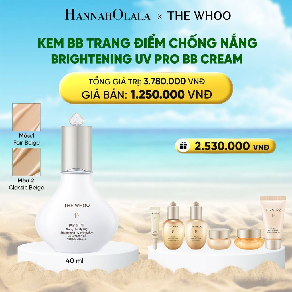  DEAL 15: KEM BB TRANG ĐIỂM CHỐNG NẮNG WHOO GONGJINHYANG BRIGHT UV PRO BB CREAM 40ML 