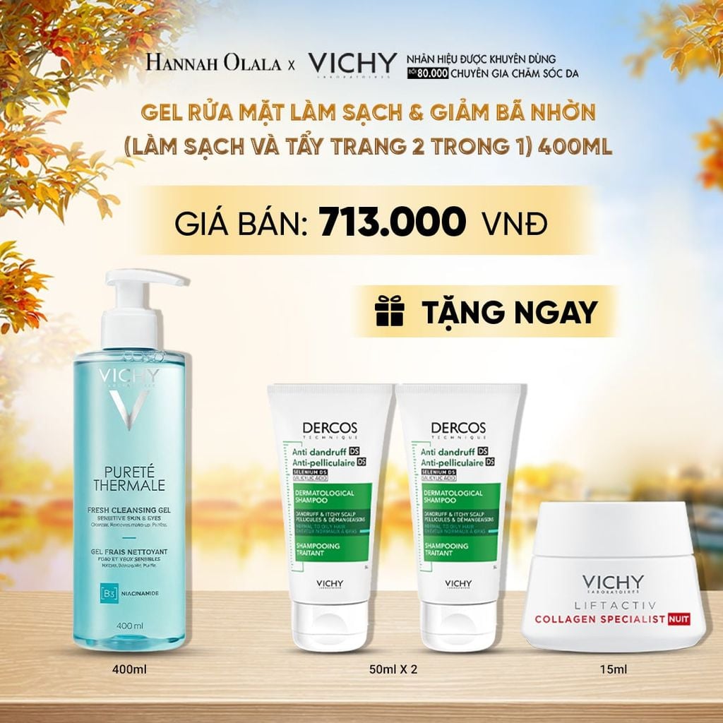  [NEW] GEL RỬA MẶT LÀM SẠCH & GIẢM BÃ NHỜN (LÀM SẠCH VÀ TẨY TRANG 2 TRONG 1) VICHY PURETÉ THERMALE FRESH CLEANSING GEL 400ML - E639 
