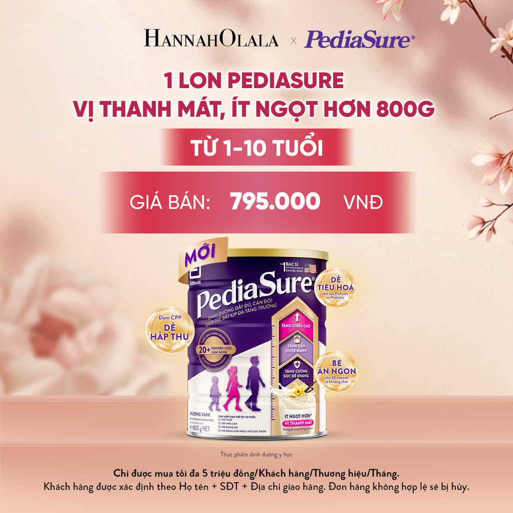  1 LON PEDIASURE VỊ THANH MÁT, ÍT NGỌT HƠN 800G (DÙNG CHO BÉ 1-10 TUỔI) DEAL 15: - A257 