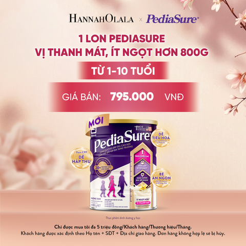  1 LON PEDIASURE VỊ THANH MÁT, ÍT NGỌT HƠN 800G (DÙNG CHO BÉ 1-10 TUỔI) DEAL 15: - A257 