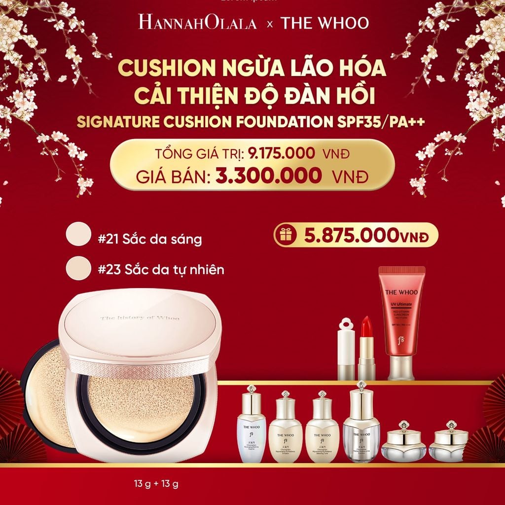  DEAL 17: [TẶNG KÈM 1 LÕI] CUSHION NGỪA LÃO HÓA CẢI THIỆN ĐỘ ĐÀN HỒI WHOO CHEOYULDAN SIGNATURE CUSHION FOUNDATION SPF35/PA++ 
