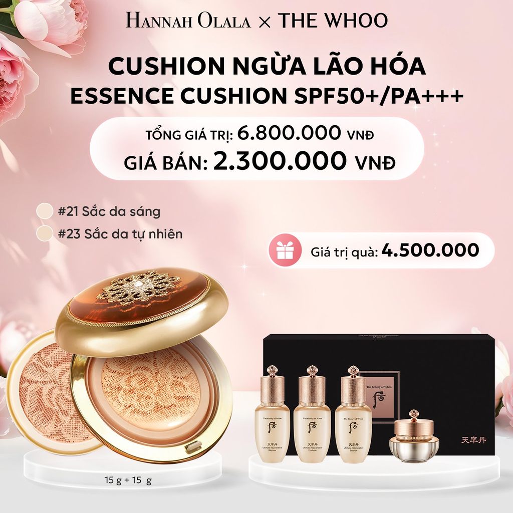  E232: DEAL 15: [TẶNG KÈM 1 LÕI] CUSHION NGỪA LÃO HÓA WHOO CHEONGIDAN ESSENCE CUSHION SPF50+/PA+++ - MÀU 21/ MÀU 23 - [GIAO HÀNG TỪ 03/10] 