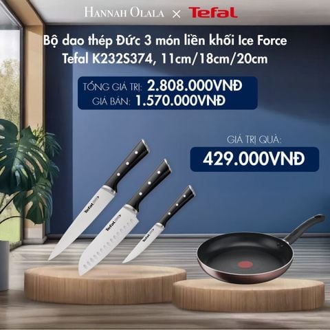  DEAL 14.1: BỘ DAO THÉP ĐỨC 3 MÓN LIỀN KHỐI ICE FORCE TEFAL K232S374, 11CM/18CM/20CM 