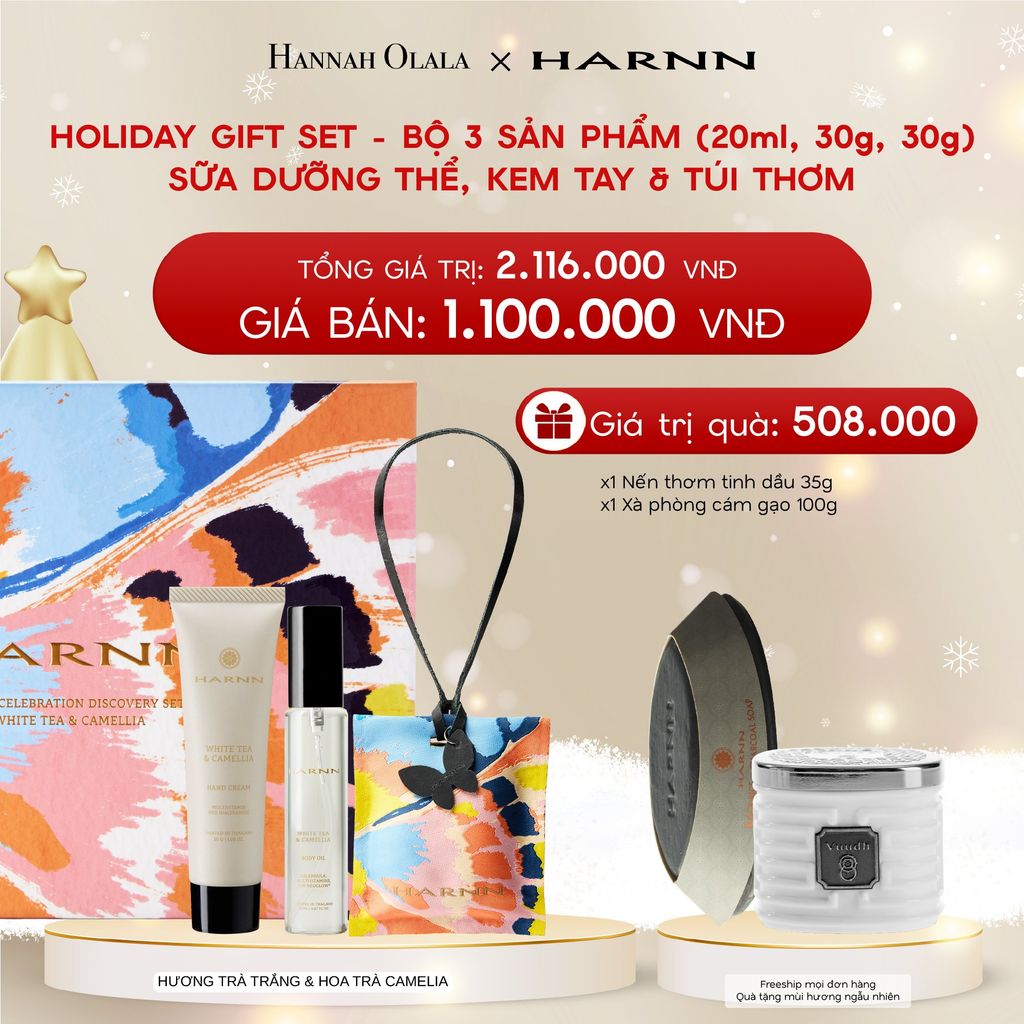  A1112_DEAL 15: HOLIDAY SET HARNN SOULFUL DISCOVERY - BỘ 3 SẢN PHẨM SỮA DƯỠNG THỂ, KEM TAY & TÚI THƠM (20ml, 30g, 30g) 