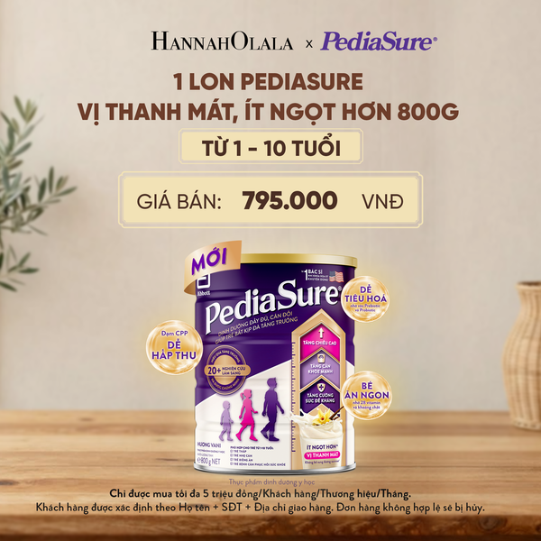  1 LON PEDIASURE VỊ THANH MÁT, ÍT NGỌT HƠN 800G (DÙNG CHO BÉ 1-10 TUỔI) - D93 