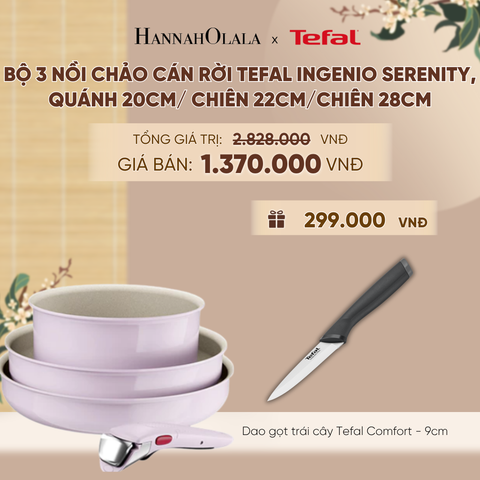 BỘ 3 NỒI CHẢO CÁN RỜI TEFAL INGENIO SERENITY, QUÁNH 20CM/ CHIÊN 22CM/CHIÊN 28CM - A620 