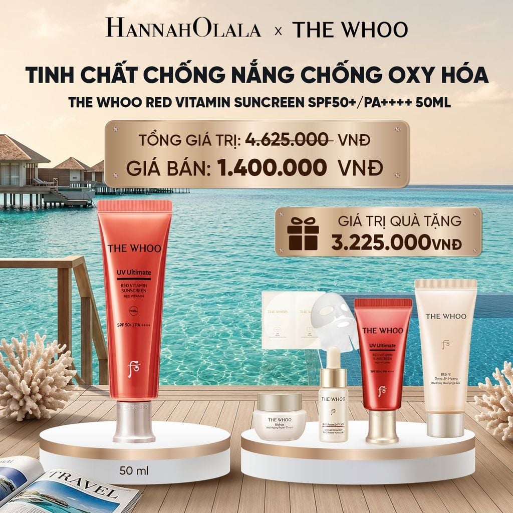  BỘ TINH CHẤT CHỐNG NẮNG CHỐNG OXY HÓA THE WHOO RED VITAMIN SUNCREEN SPF50+/PA++++ 50ML_ D190 