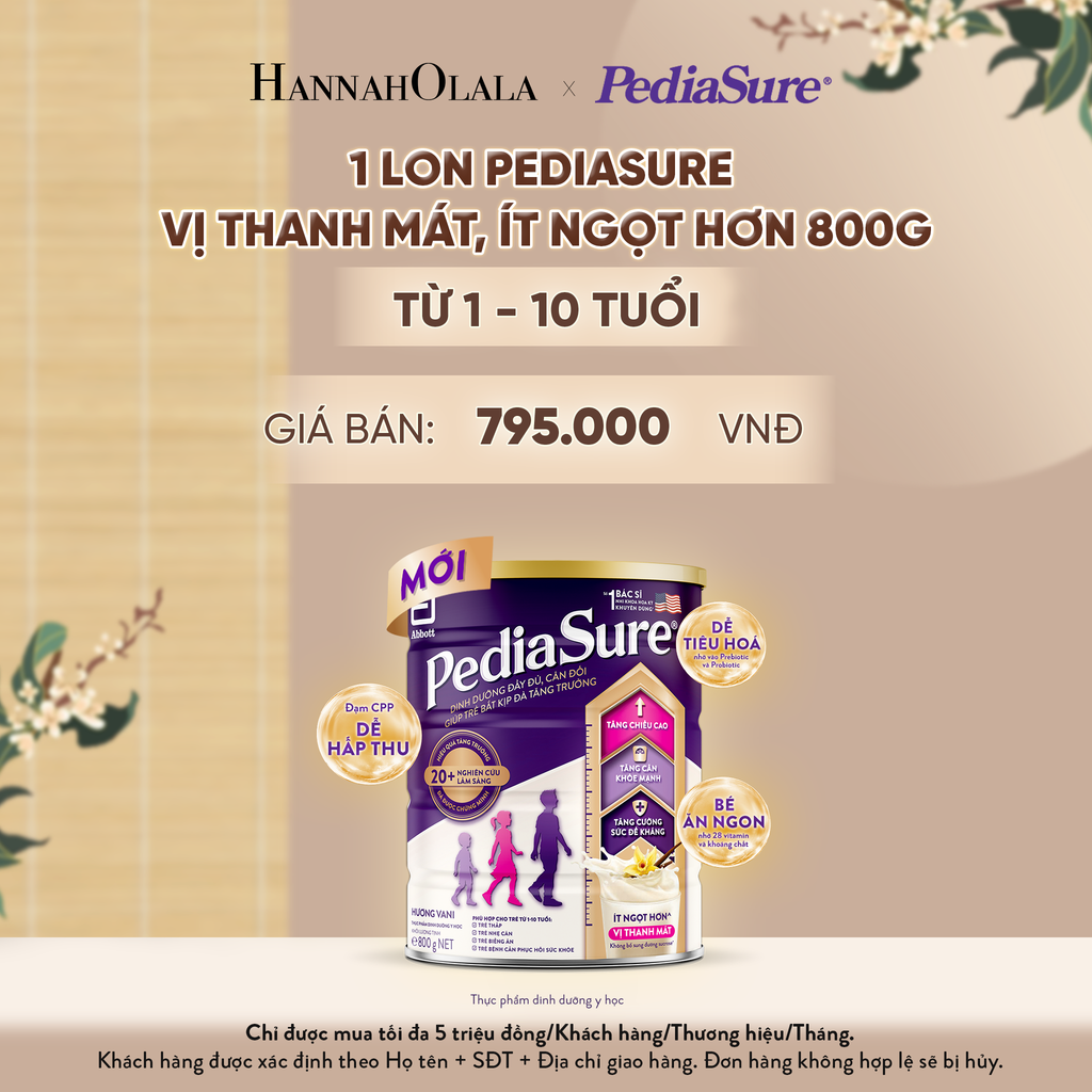  1 LON PEDIASURE VỊ THANH MÁT, ÍT NGỌT HƠN 800G (DÙNG CHO BÉ 1-10 TUỔI) - A825 
