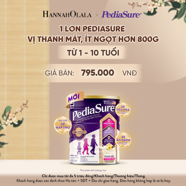  1 LON PEDIASURE VỊ THANH MÁT, ÍT NGỌT HƠN 800G (DÙNG CHO BÉ 1-10 TUỔI) - A825 