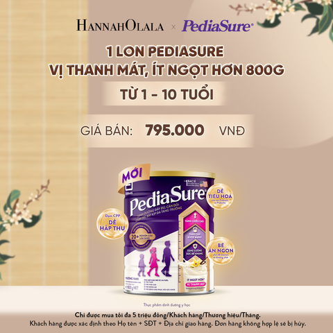  1 LON PEDIASURE VỊ THANH MÁT, ÍT NGỌT HƠN 800G (DÙNG CHO BÉ 1-10 TUỔI) - A825 