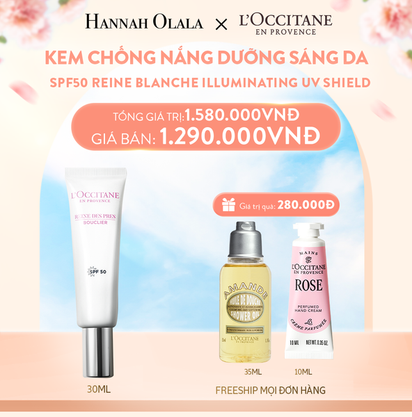  A454_DEAL 15: KEM CHỐNG NẮNG DƯỠNG SÁNG DA TRÂN CHÂU MAI SPF50 REINE BLANCHE ILLUMINATING UV SHIELD 30ML 