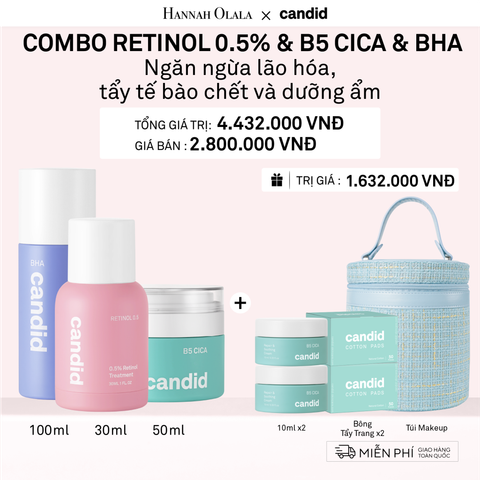  DEAL 15: RETINOL 0.5% 30 ML & B5 CICA 50 ML & BHA 100ML BỘ BA NGĂN NGỪA LÃO HÓA, TẨY TẾ BÀO CHẾT VÀ DƯỠNG ẨM PHỤC HỒI 