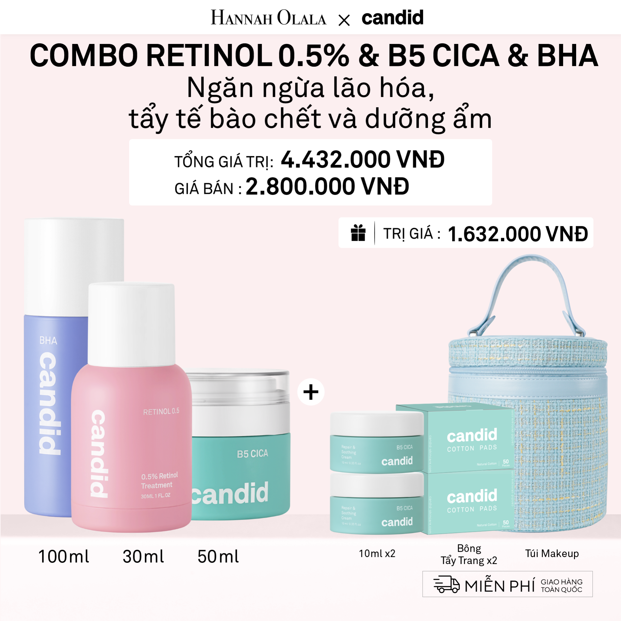  DEAL 15: RETINOL 0.5% 30 ML & B5 CICA 50 ML & BHA 100ML BỘ BA NGĂN NGỪA LÃO HÓA, TẨY TẾ BÀO CHẾT VÀ DƯỠNG ẨM PHỤC HỒI 