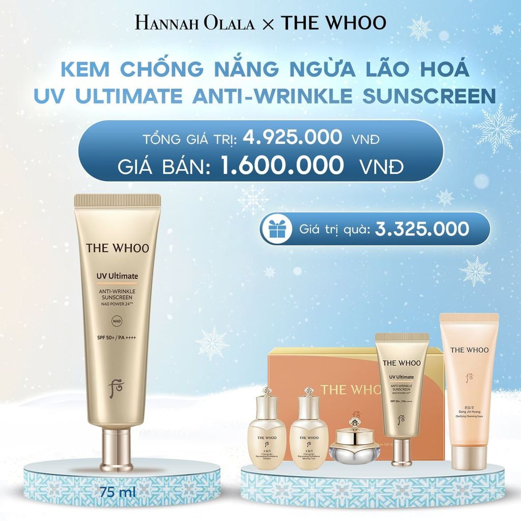  DEAL 15: BỘ KEM CHỐNG NẮNG NGỪA LÃO HOÁ THE WHOO UV ULTIMATE ANTI-WRINKLE SUNSCREEN SPECIAL SET 75ML 
