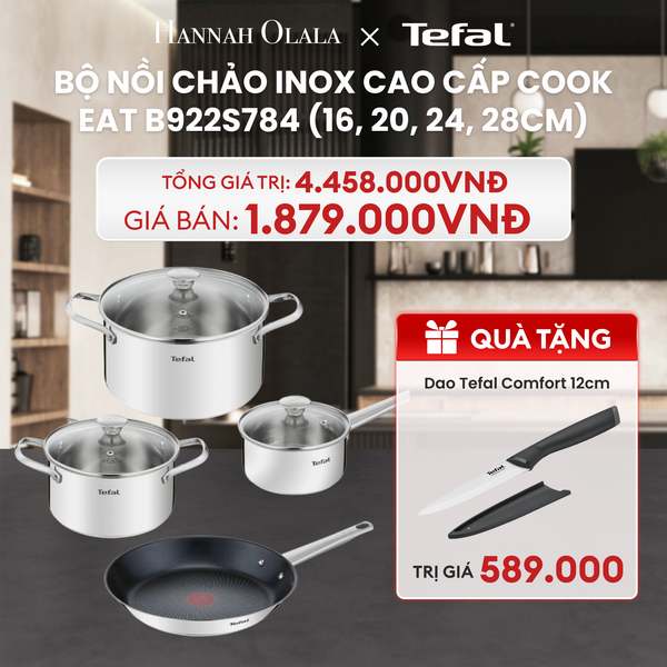  DEAL 12: BỘ NỒI CHẢO INOX CAO CẤP COOK EAT B922S784 (16, 20, 24, 28CM) 