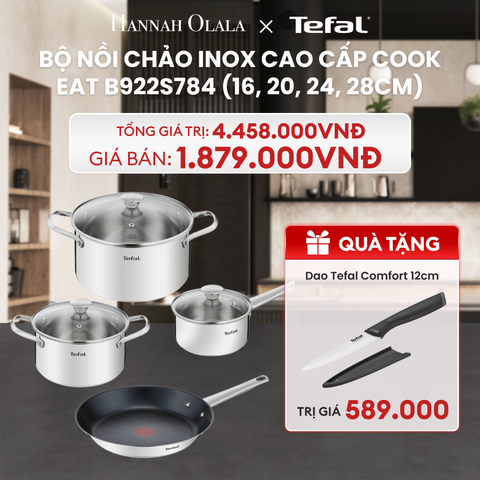  DEAL 12: BỘ NỒI CHẢO INOX CAO CẤP COOK EAT B922S784 (16, 20, 24, 28CM) 