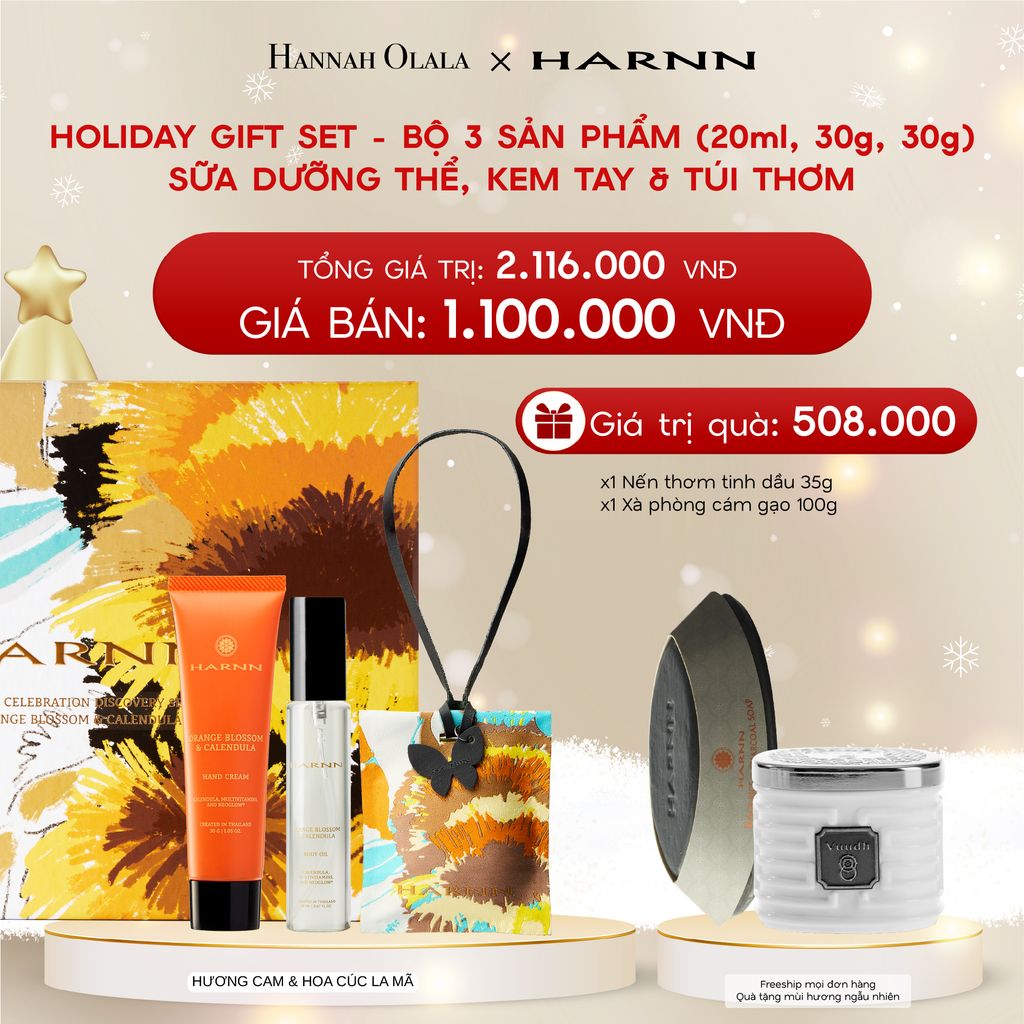  A1112_DEAL 15: HOLIDAY SET HARNN SOULFUL DISCOVERY - BỘ 3 SẢN PHẨM SỮA DƯỠNG THỂ, KEM TAY & TÚI THƠM (20ml, 30g, 30g) 