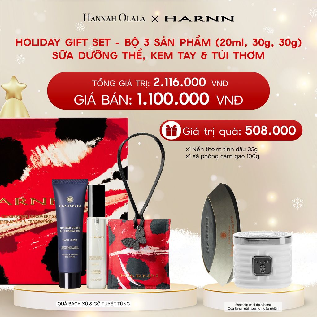  A1112_DEAL 15: HOLIDAY SET HARNN SOULFUL DISCOVERY - BỘ 3 SẢN PHẨM SỮA DƯỠNG THỂ, KEM TAY & TÚI THƠM (20ml, 30g, 30g) 