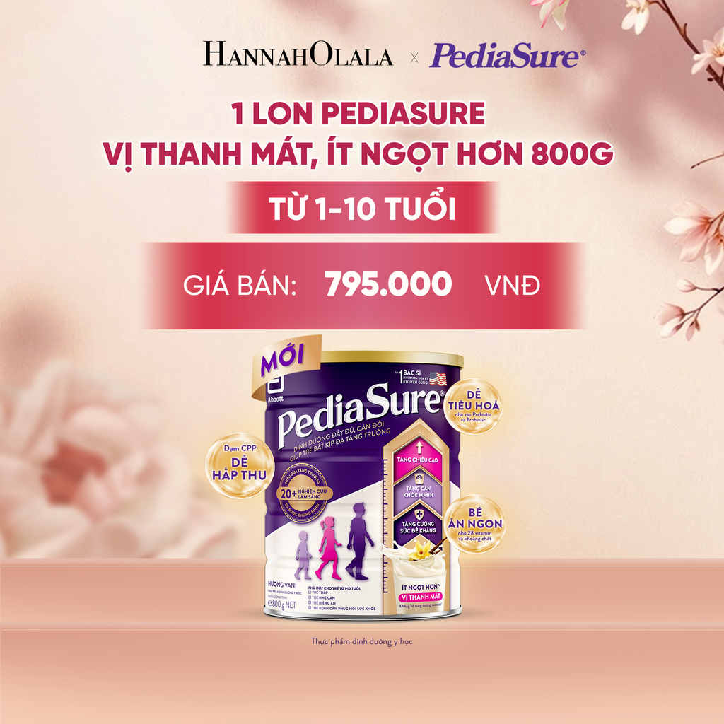  1 LON PEDIASURE VỊ THANH MÁT, ÍT NGỌT HƠN 800G (DÙNG CHO BÉ 1-10 TUỔI) DEAL 15: - A257 