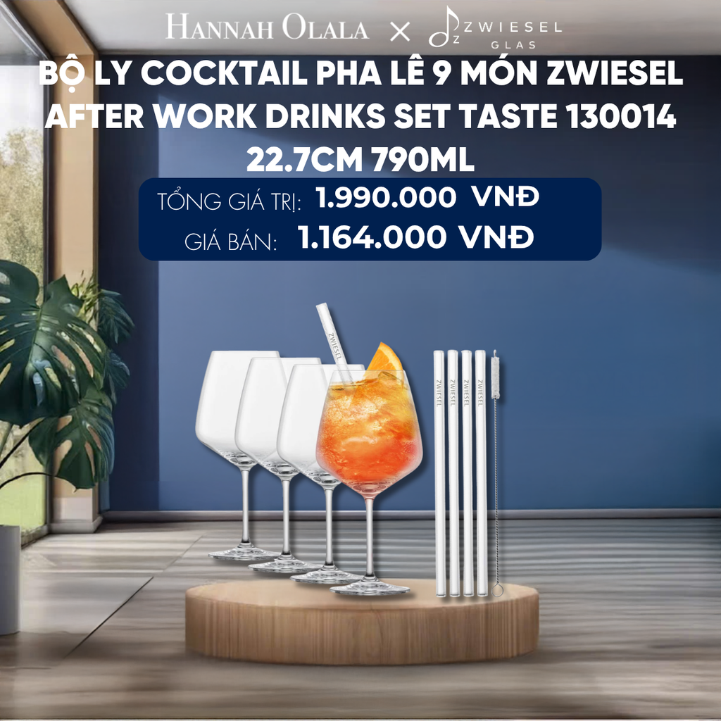  BỘ LY COCKTAIL PHA LÊ 9 MÓN ZWIESEL AFTER WORK DRINKS SET TASTE 130014 22.7CM 790ML 