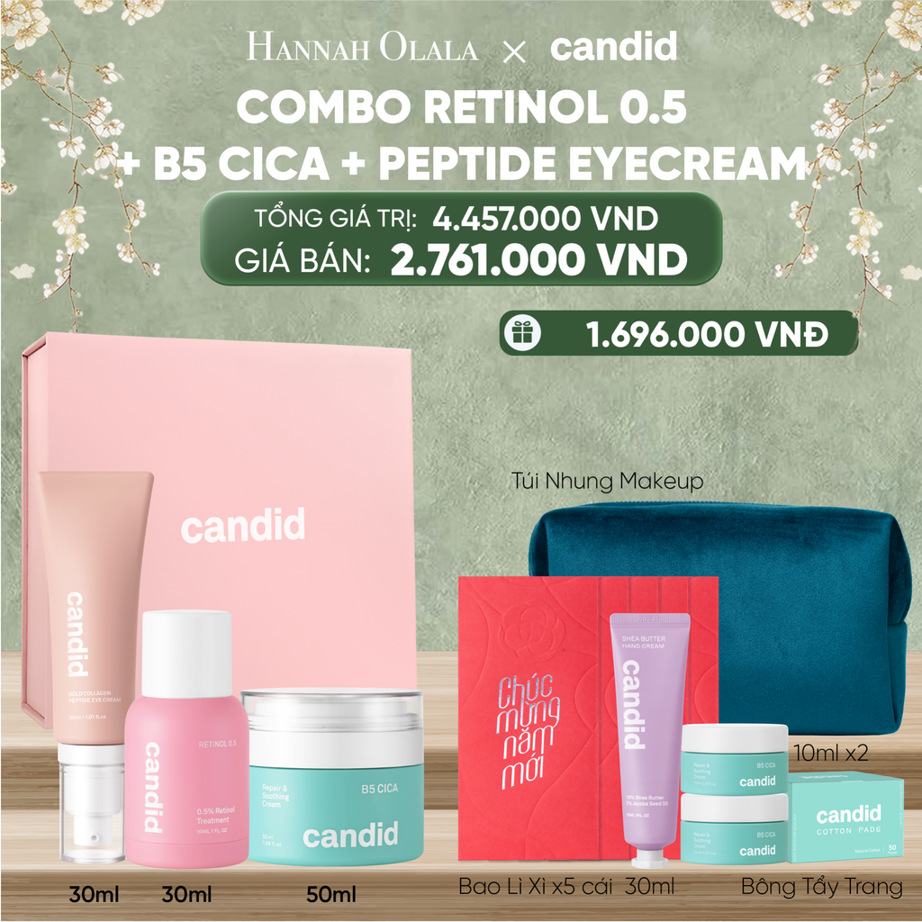  DEAL 15: RETINOL 0.5 & B5 CICA & KEM MẮT PEPTIDE BỘ BA LÀM MỜ NẾP NHĂN VÀ DƯỠNG ẨM PHỤC HỒI CHUYÊN SÂU 