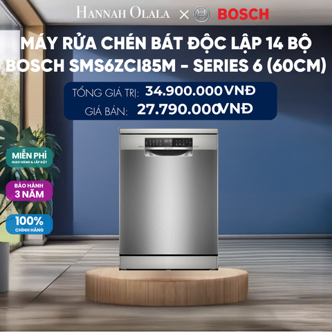  MÁY RỬA CHÉN BÁT ĐỘC LẬP 14 BỘ BOSCH SMS6ZCI85M - SERIES 6 (60CM) 