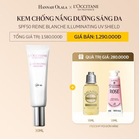  DEAL 15: KEM CHỐNG NẮNG DƯỠNG SÁNG DA TRÂN CHÂU MAI SPF50 REINE BLANCHE ILLUMINATING UV SHIELD 30ML 