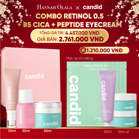  DEAL 14: RETINOL 0.5 & B5 CICA & KEM MẮT PEPTIDE BỘ BA LÀM MỜ NẾP NHĂN VÀ DƯỠNG ẨM PHỤC HỒI CHUYÊN SÂU 