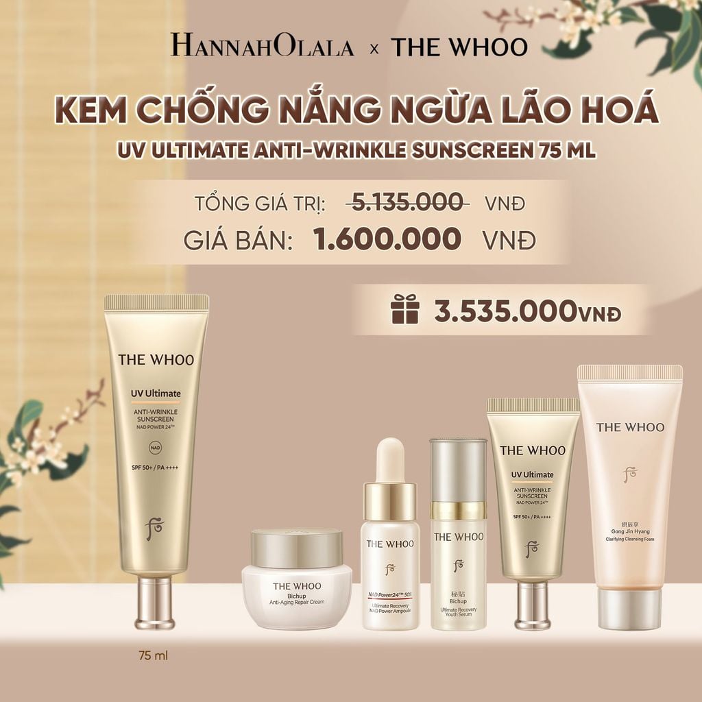  PHIÊN BẢN ĐẶC BIỆT - BỘ KEM CHỐNG NẮNG NGỪA LÃO HOÁ THE WHOO UV ULTIMATE ANTI-WRINKLE SUNSCREEN 75ML 