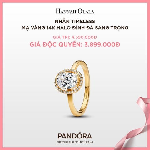  A42_DEAL 35: NHẪN PANDORA TIMELESS MẠ VÀNG 14K HALO ĐÍNH ĐÁ SANG TRỌNG 