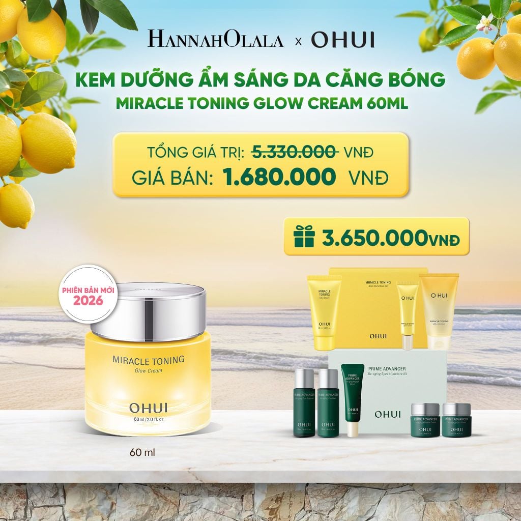  PHIÊN BẢN MỚI 2026 - KEM DƯỠNG ẨM SÁNG DA CĂNG BÓNG OHUI MIRACLE TONING GLOW CREAM 60ML - A64 