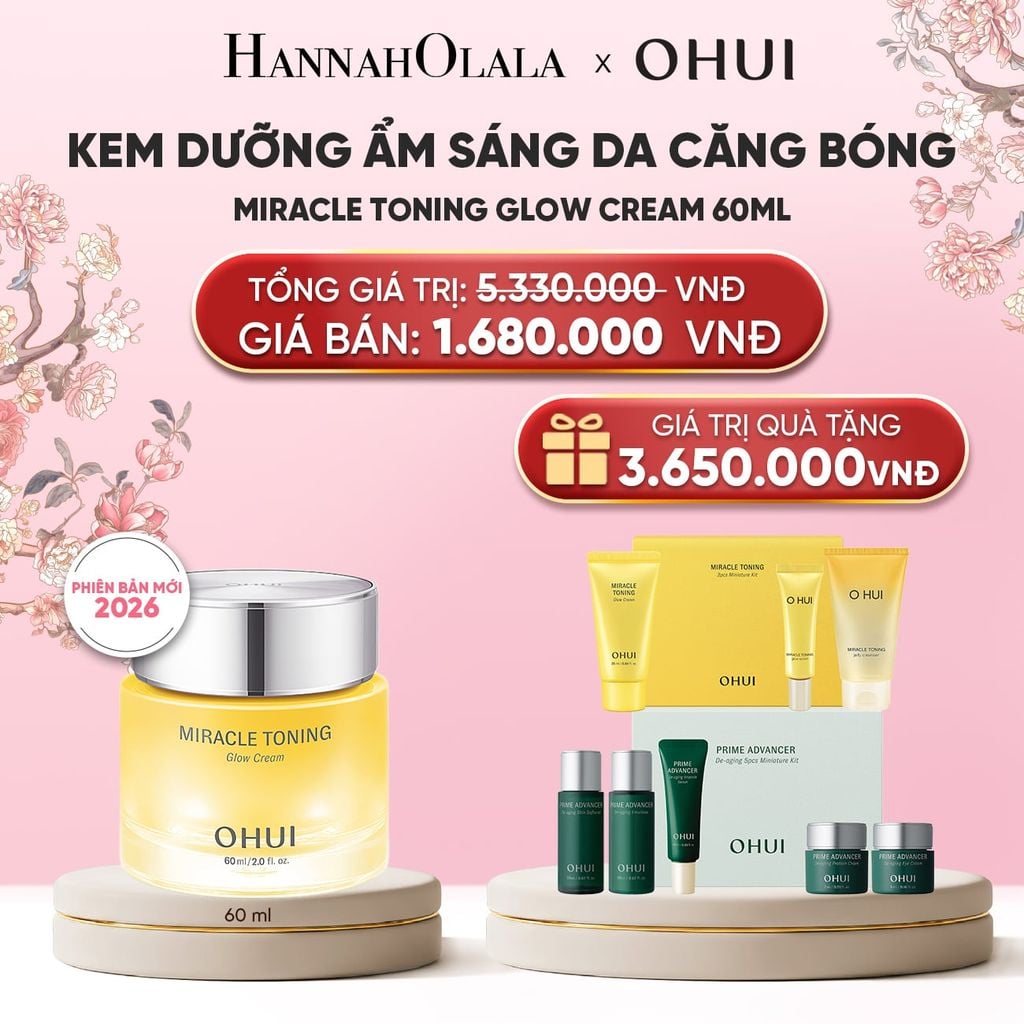  PHIÊN BẢN MỚI 2026 - KEM DƯỠNG ẨM SÁNG DA CĂNG BÓNG OHUI MIRACLE TONING GLOW CREAM 60ML 