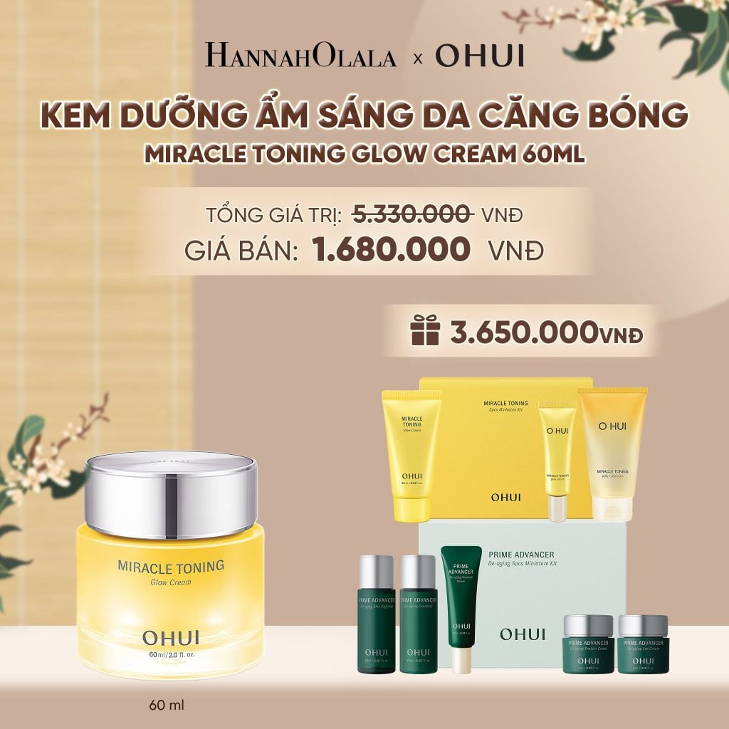  PHIÊN BẢN MỚI 2026 - KEM DƯỠNG ẨM SÁNG DA CĂNG BÓNG OHUI MIRACLE TONING GLOW CREAM 60ML - A19 