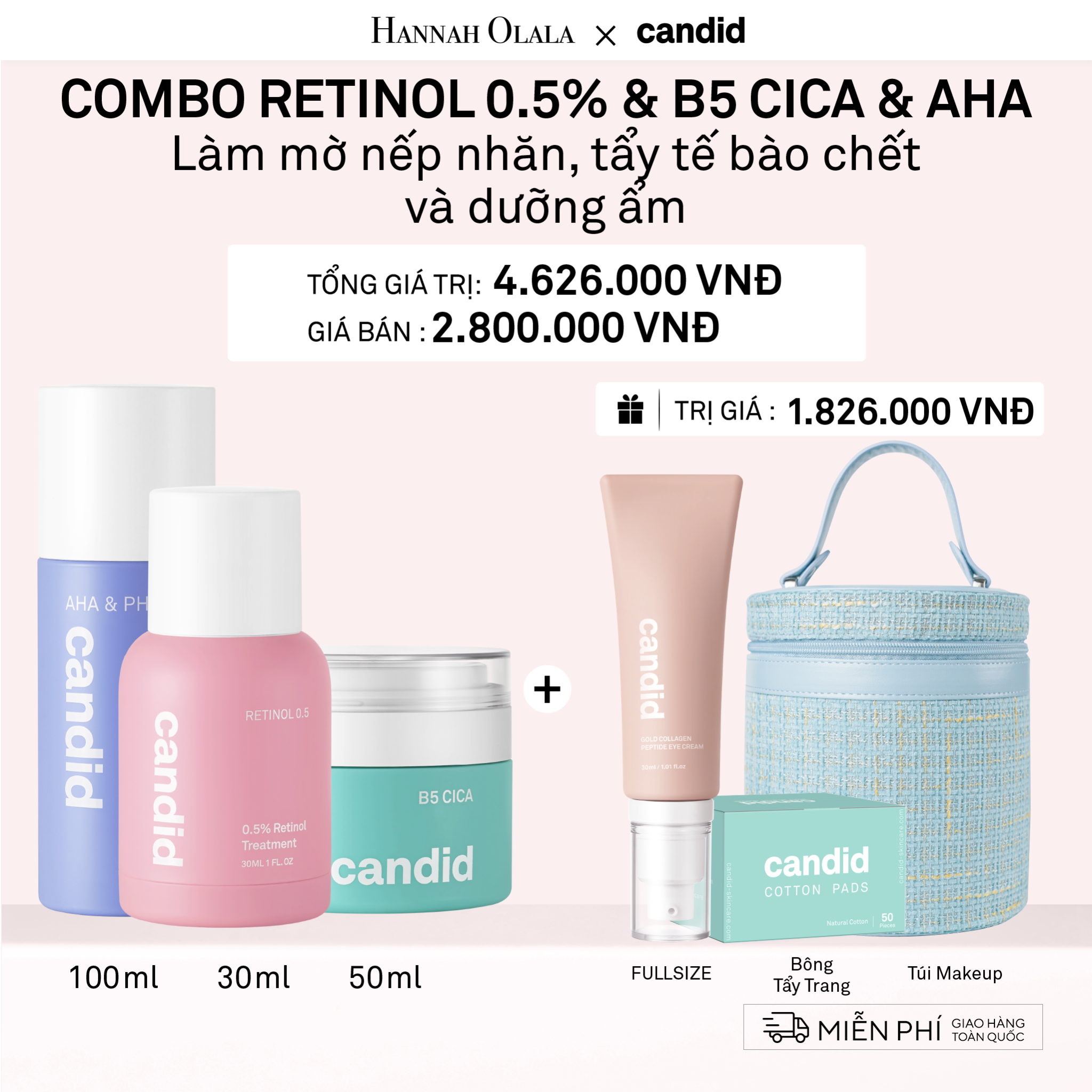  A22_[FLASH DEAL] DEAL 22: RETINOL 0.5% 30ML & B5 CICA 50ML & AHA 100 ML BỘ BA LÀM MỜ NẾP NHĂN, TẨY TẾ BÀO CHẾT VÀ DƯỠNG ẨM PHỤC HỒI 