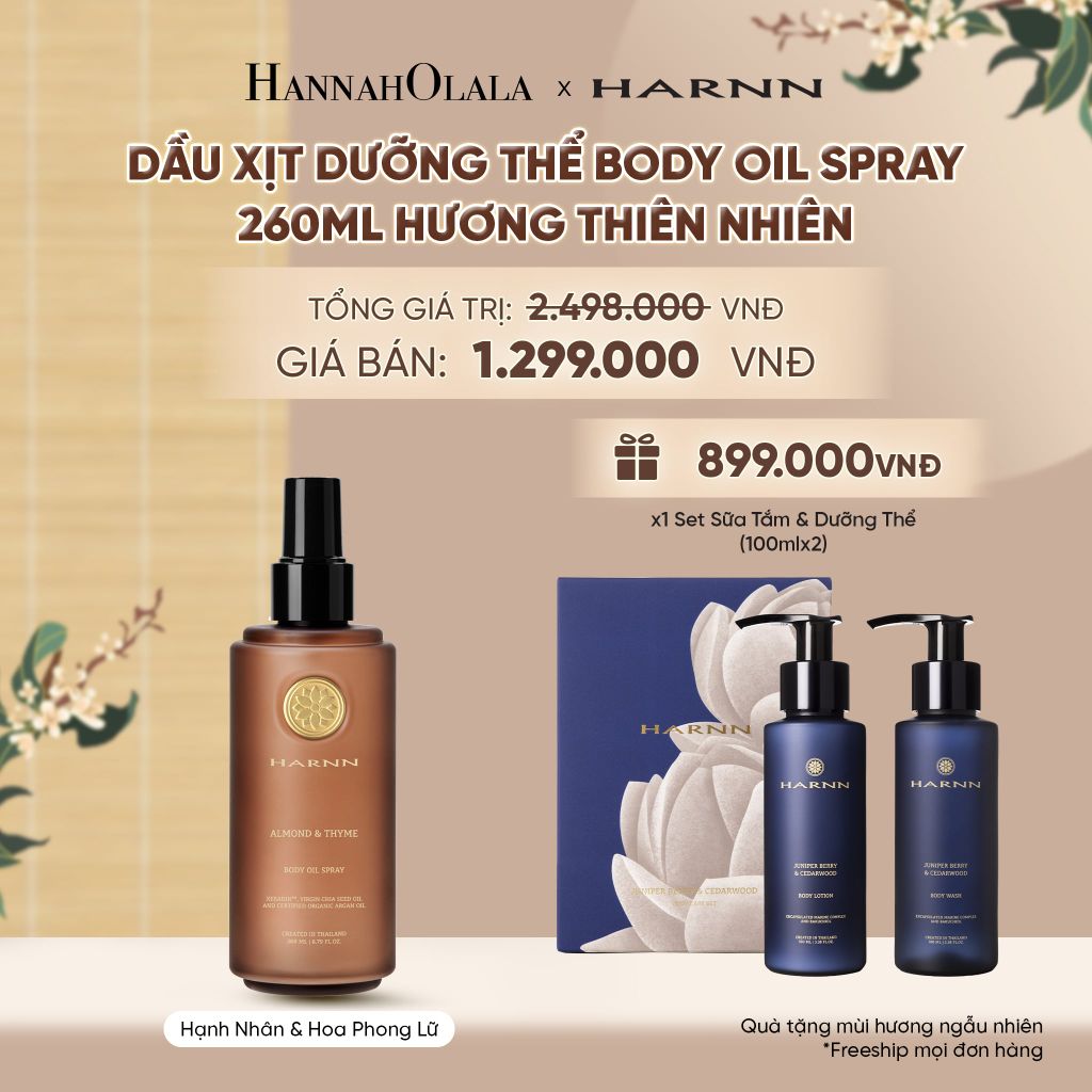  DẦU XỊT DƯỠNG THỂ BODY OIL SPRAY HARNN 260ML HƯƠNG THIÊN NHIÊN - GIÚP DƯỠNG ẨM CHUYÊN SÂU CHO CƠ THỂ - A2375 